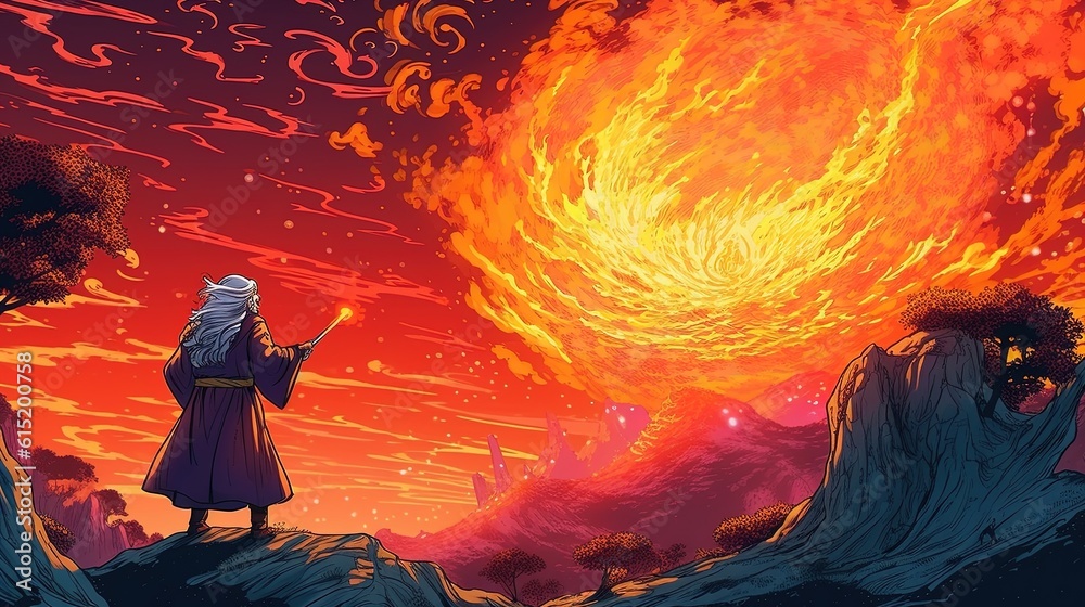 Wall mural a wizard creating a powerful fireball to incinerate their foes . fantasy concept , illustration pain