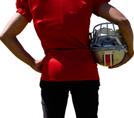 Digital png photo of mid section of biracial rugby player female on transparent background