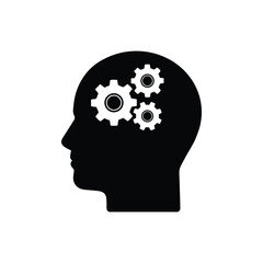 abstract head and gear like mind process icon. flat simple style trend modern synergy logotype graphic art design isolated on white background. concept of man profile or side view like engine inside