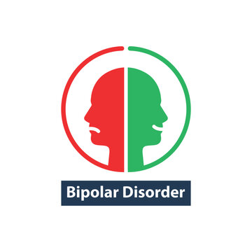 human heads like bipolar disorder. simple flat trend modern outline man logotype graphic art design isolated on white background. concept of split personality or schizo diagnosis and duality person