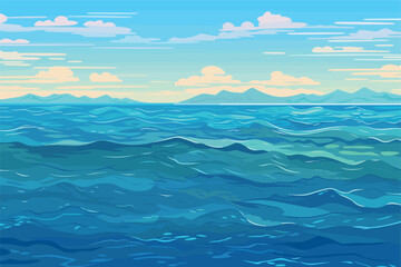 vector calm sea or ocean surface with small waves and blue sky vector illustration
