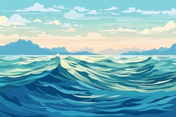 vector calm sea or ocean surface with small waves and blue sky vector illustration © vvalentine