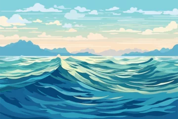 Fototapete Meergrün vector calm sea or ocean surface with small waves and blue sky vector illustration  © vvalentine