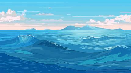 vector calm sea or ocean surface with small waves and blue sky vector illustration