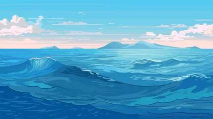 Fototapeten vector calm sea or ocean surface with small waves and blue sky vector illustration © vvalentine