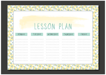 Lesson timetable, plan for school with floral fram