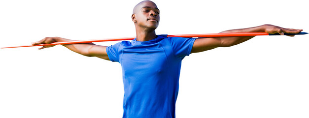 Digital png photo of african american javelin thrower male on transparent background