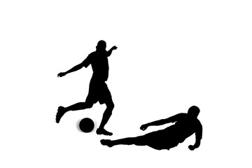 Fototapeta na wymiar Digital png silhouette image of male football players on transparent background