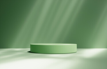 Product Podium - Green Podium, Shadowy Green Background. 3D Illustration