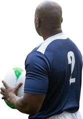 Digital png photo of back view of african american rugby player on transparent background
