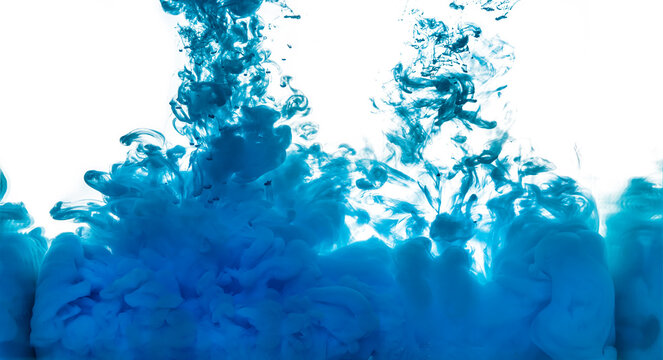 Blue Acrylic Ink in Water. Color Explosion. Paint Texture