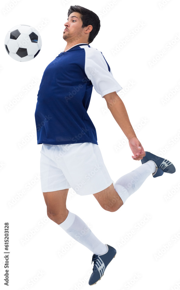 Canvas Prints Digital png photo of hispanic footballer hitting ball witch chest on transparent background