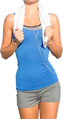 Digital png photo of mid section of caucasian woman after exercising on transparent background