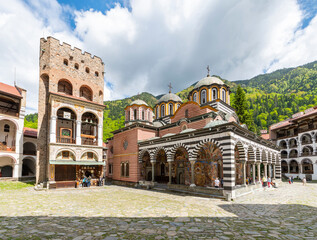 Rila Monastery, the most famous Bulgarian monastery located in the Rila Mountains - 615203359