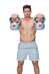 Fototapeta na wymiar Digital png photo of caucasian sportsman lifting kettlebell on transparent background