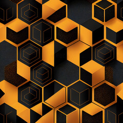 Black & Gold Abstract Geometric Background, Hexagonal