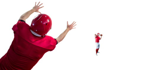 Digital png photo of caucasian rugby players during match on transparent background