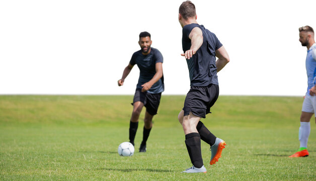 Digital png photo of diverse footballers during match on transparent background