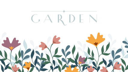 Flat floral background with vintage flowers on white background.