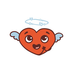 Fototapeta premium cute cartoon heart with angel wings and halo. Character in retro style. Vector illustration