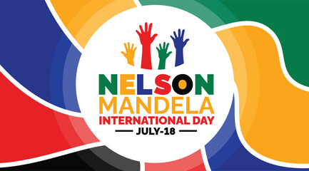 Nelson Mandela International Day background, banner, poster and card design template with standard color celebrated in july.