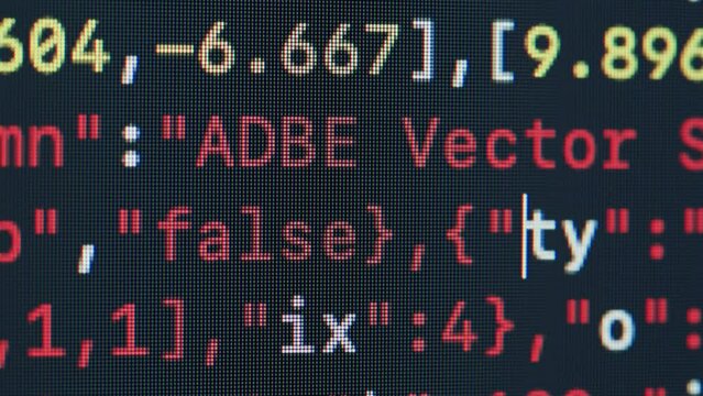 Chat AI generating Coding UX UI script code text on screen, HTML5 in editor for website development, Close up Macro of Programming code software developer. 