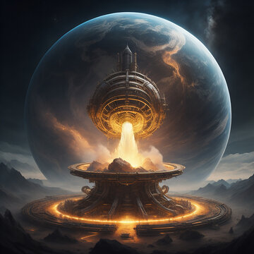 a geyser swallowing a planet, Cybernetics, Cybernetician, Very mechanical, darkside of machinery, Flower of Life, Ruralwave, Dieselpunk, Bloomcore, Undertale, Starcraft 2, Tabletop game cover art, art