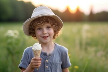 potrait of pretty boy with ice cream, ai generated