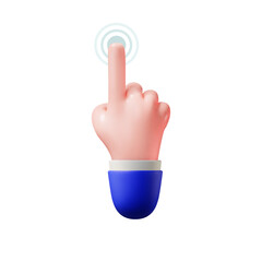 3d hand gesture touch on touchscreen. Isolated on white background.