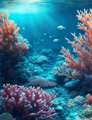 Colorfull coral reef with fishes anemones and beautiful lighting. Created with generative AI.