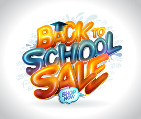 Back to school sale web banner design template with 3D glossy lettering
