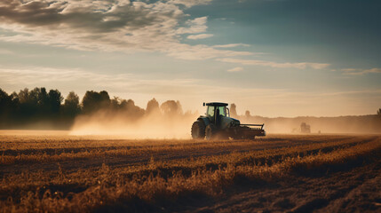 A tractor is driving through a field of crops Generative Ai