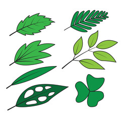 Leaf shape doodle vector set. Doodle leaf. Green vector doodle