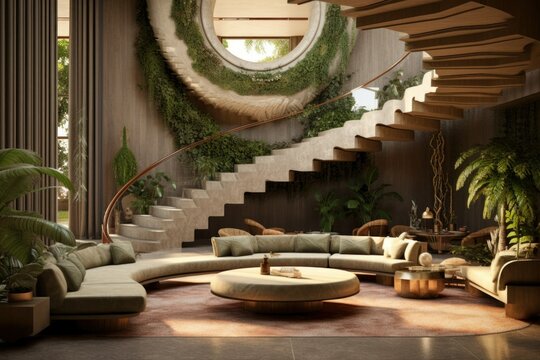 Conceptual illustration of a contemporary living room interior design. Generative AI.