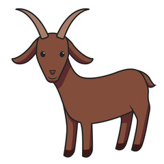Vector doodle of a brown goat. Doodle animal character. Cute doodles for kids