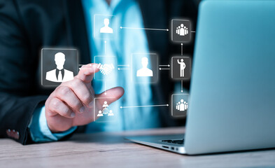 Organization chart showing hierarchy structure of teams in corporation with CEO.. Business...