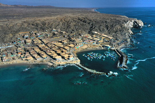 Aerial view of the La Islilla cove located near the city of Paita.