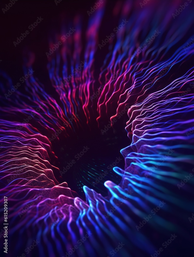 Poster eye fractal. digital eye wave lines background. generative ai