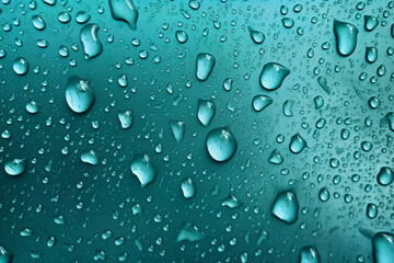 Water drops on a turquoise background. Macro abstract background.