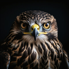 A hawk portrait isolated on a black background Generative Ai