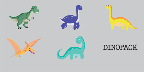 Fototapeta premium Vector illustration of dinosaurs. Flat illustration. Dino pack