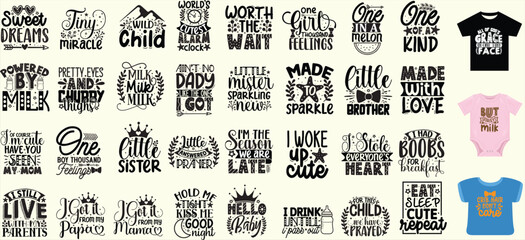 Set of Baby T shirt designs, for newborn baby girls 