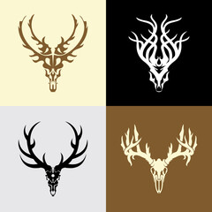 Deer head skull silhouette illustration vector collection set bundle clip art element, icon, symbol, wild, hunter, logo, t shirt design, sticker editable