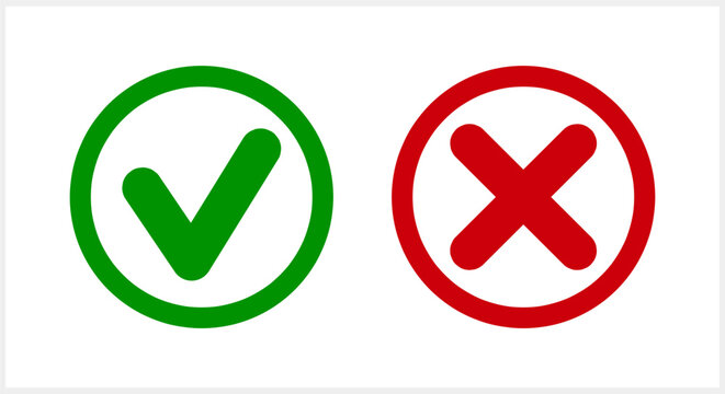 Green tick and red cross icon Check mark clipart set. X, yes, no symbol. Vector stock illustration EPS 10