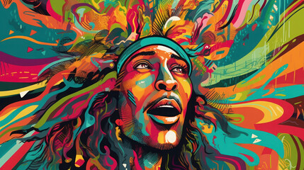 Fototapeta na wymiar The illustration of a Reggae portrait in a background