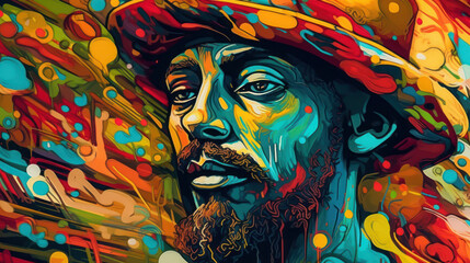Illustration of male reggae portrait painting style