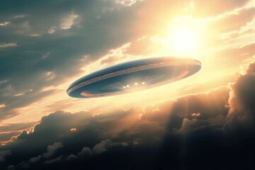Naklejka na ściany i meble UFO. UAP. Assets for UFO documentaries. UFO on the clouds