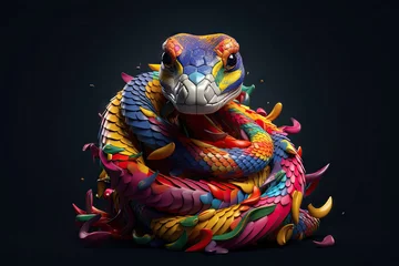  Abstract animal Viper snake portrait with colorful paint on skin and scales, Bright color, gradient background, with Generative AI. © TANATPON