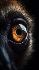 Closeup lemur eye, portrait of animal on dark background. Ai generated