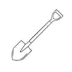 Garden shovel vector icon hand drawn in sketch style. Isolated symbol on white background.